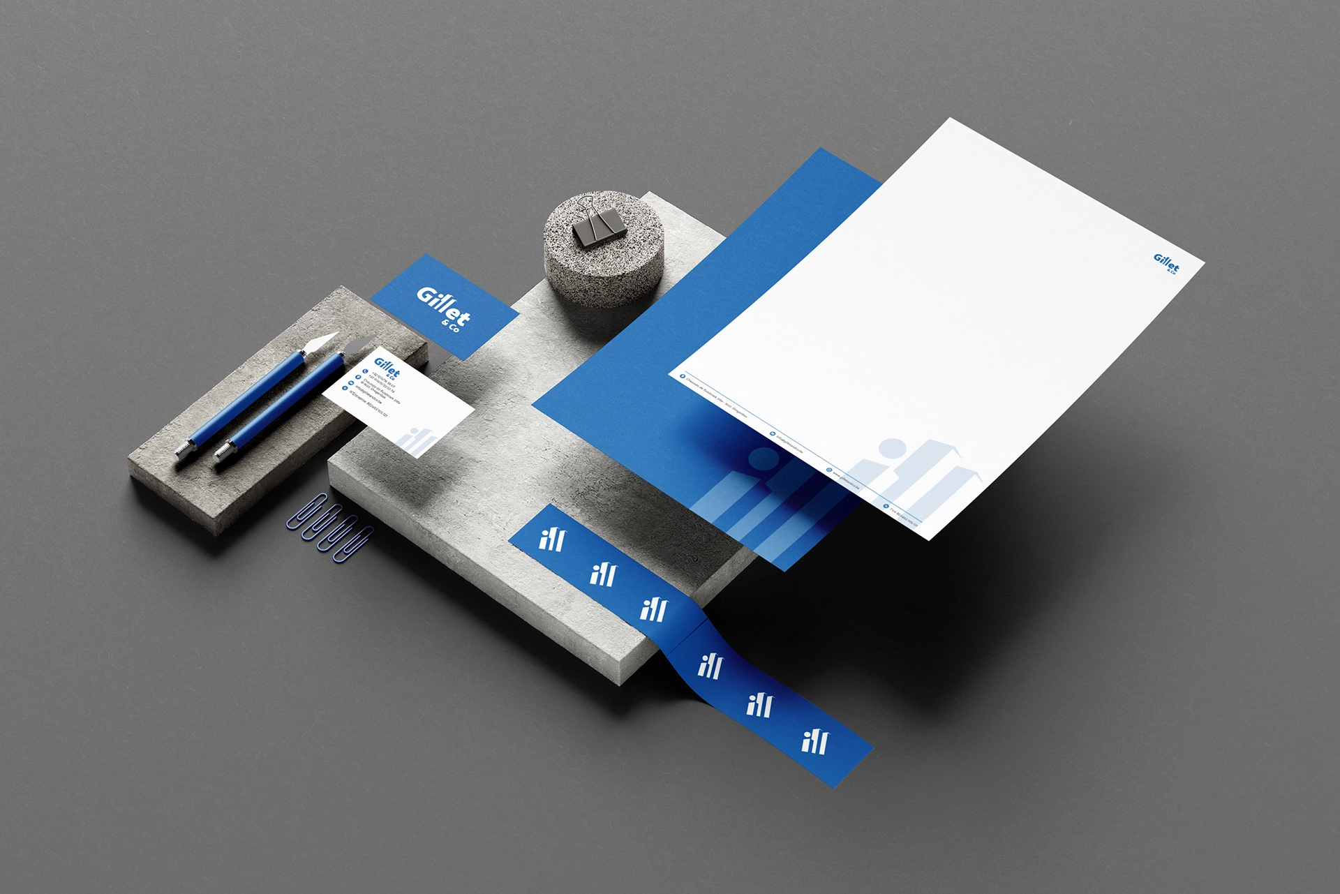 Photo d'un mockup de différentes impressions pour Gillet&Co