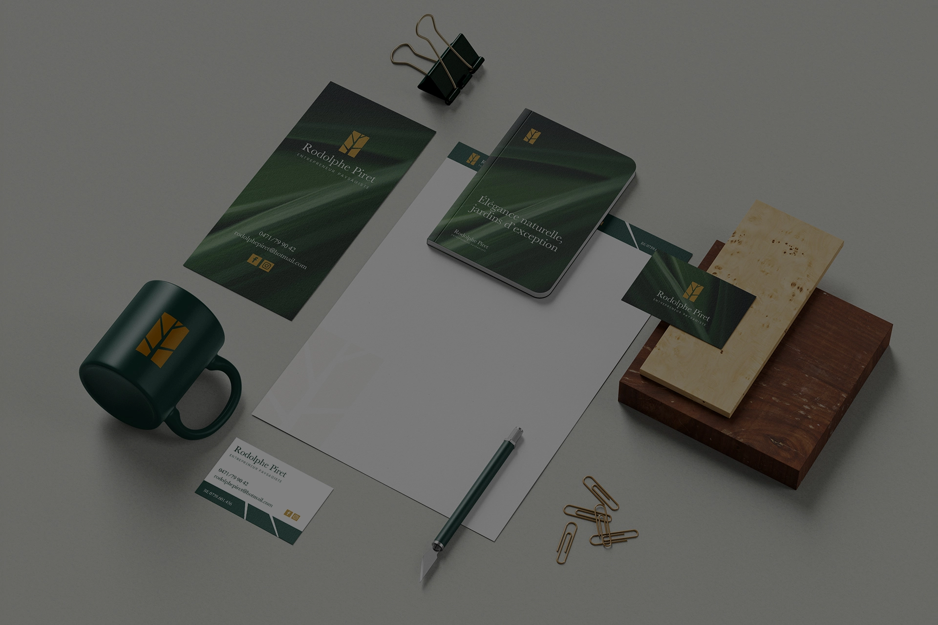 Photo d'un mockup de différentes impressions pour Rodolphe Piret