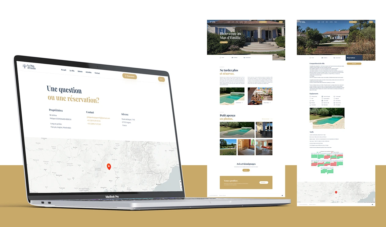 Mockup sur un laptop du site web Le Mas d'Emilie