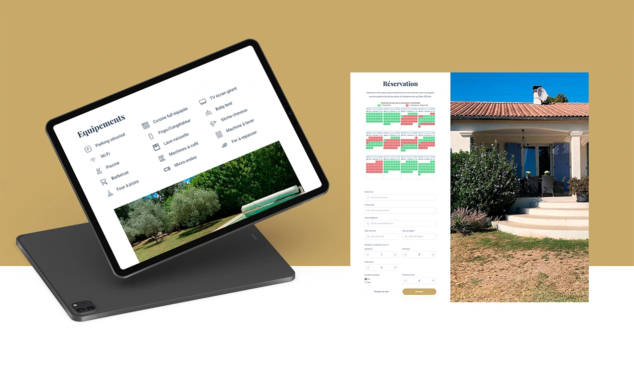 Mockup sur une tablette du site web Le Mas d'Emilie