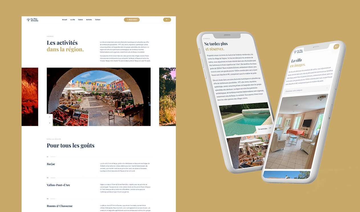 Mockup sur un smartphone du site web Le Mas d'Emilie