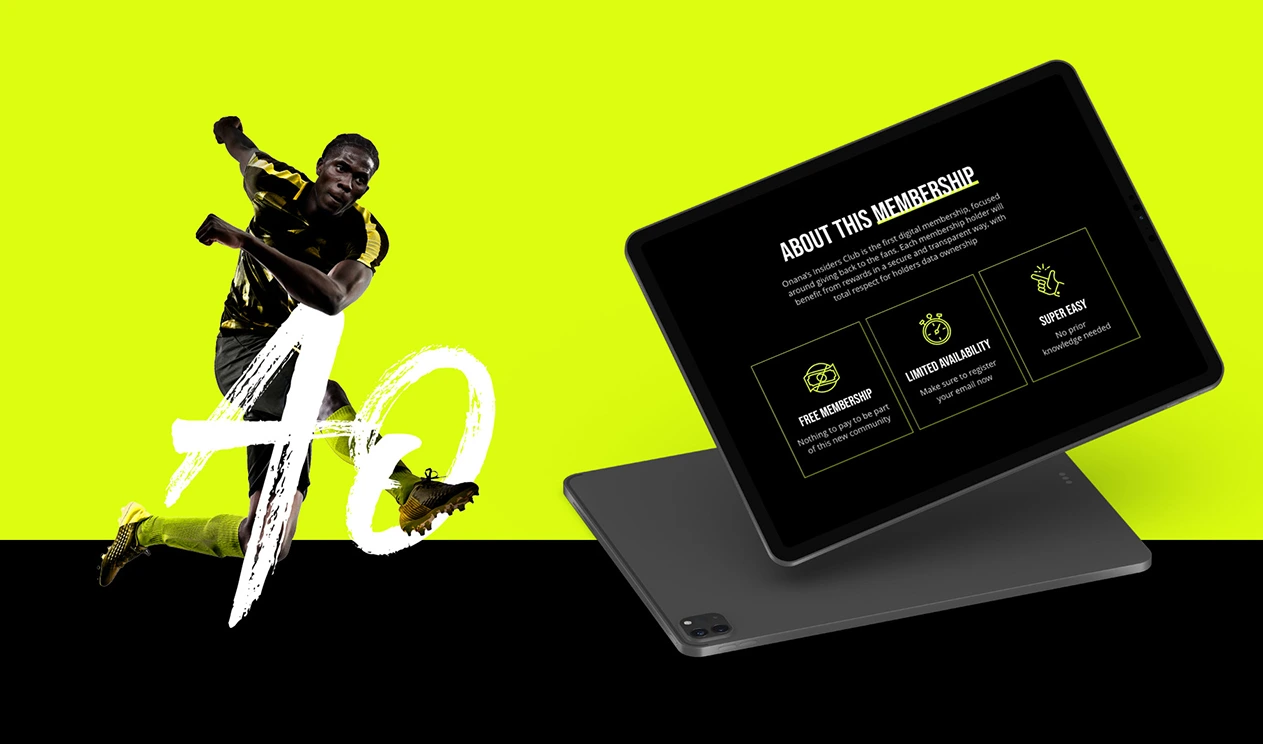 Mockup sur une tablette du site web d'Onana Insiders Club