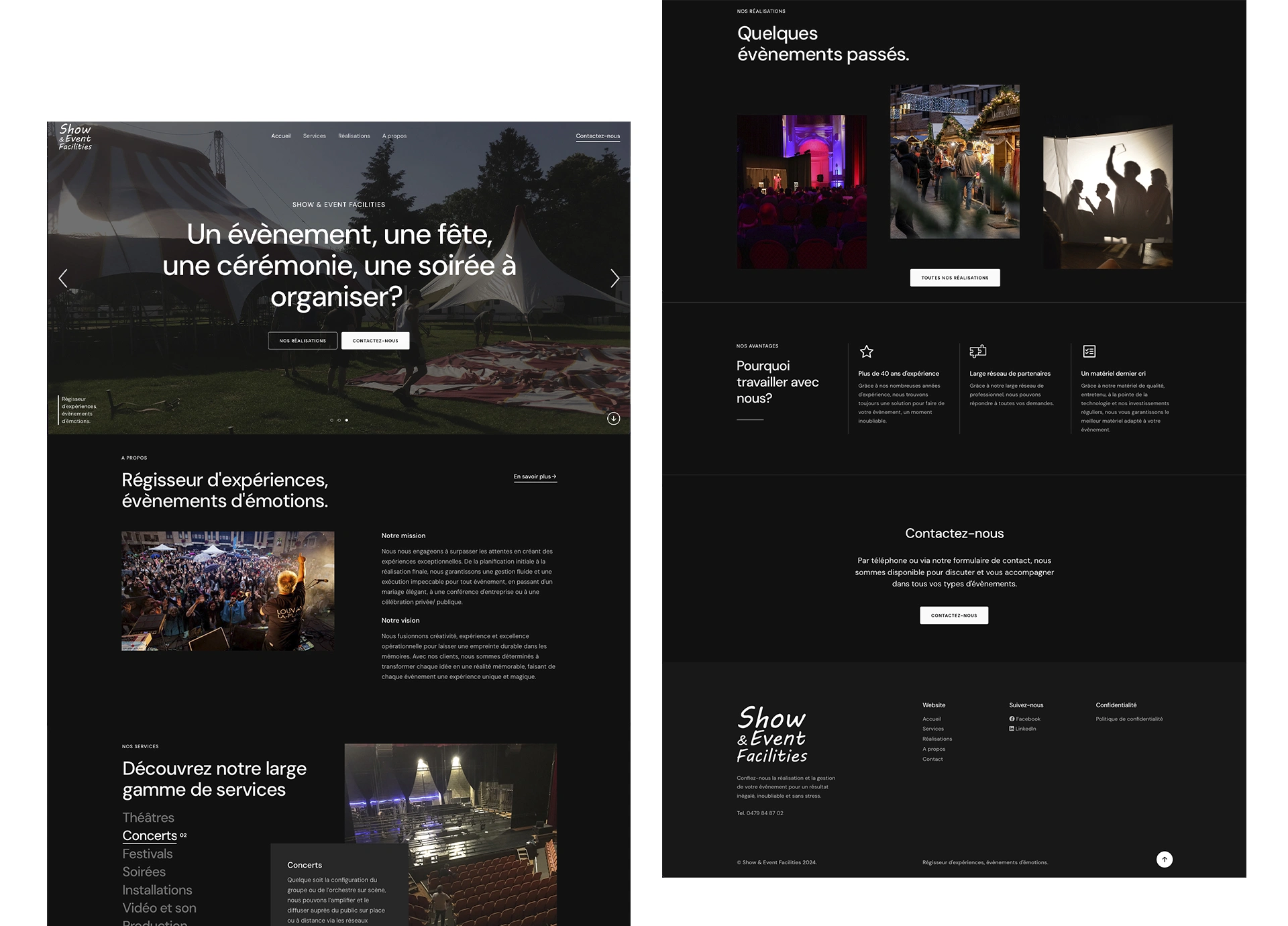 Photo de la homepage du site web de Show & Event Facilitiesb